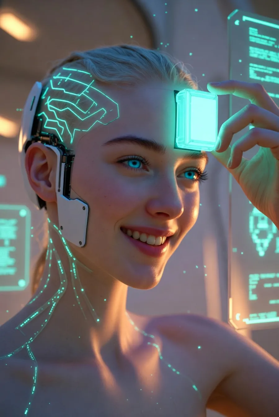 A persona holding a glowing knowledge module